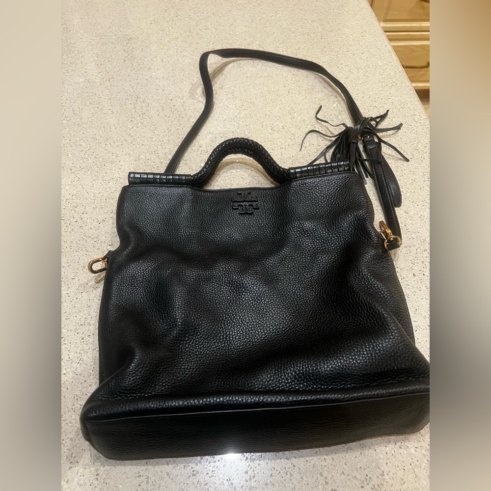 Tory Burch Black Pebbled Leather Shoulder Bag